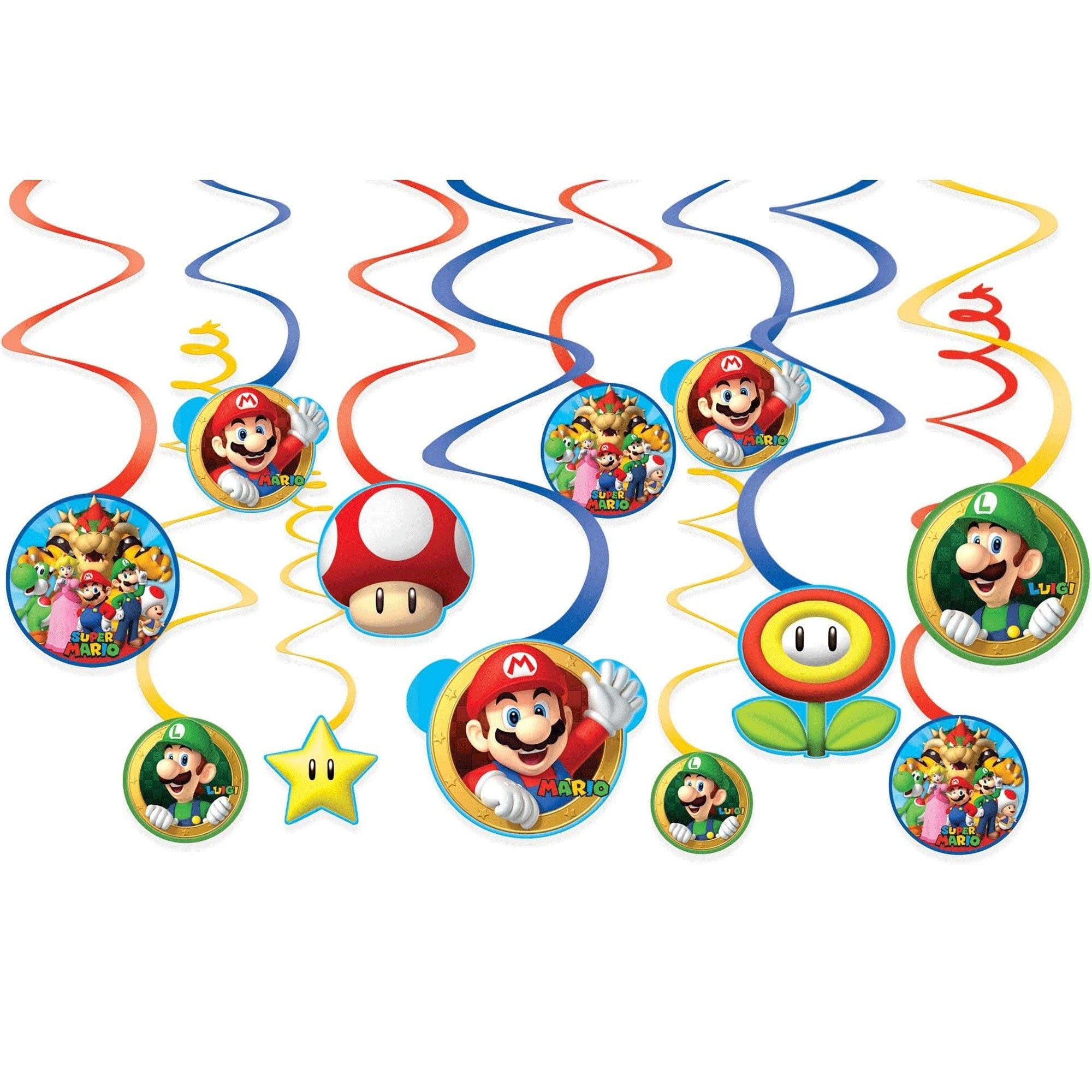 Super Mario Swirl Decoration Foil & Paper 12pcs - Party Centre