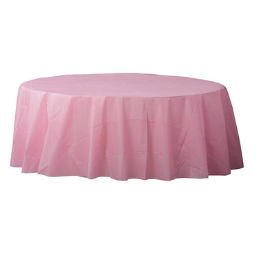 New Pink Round Plastic Table Cover 84in - Party Centre
