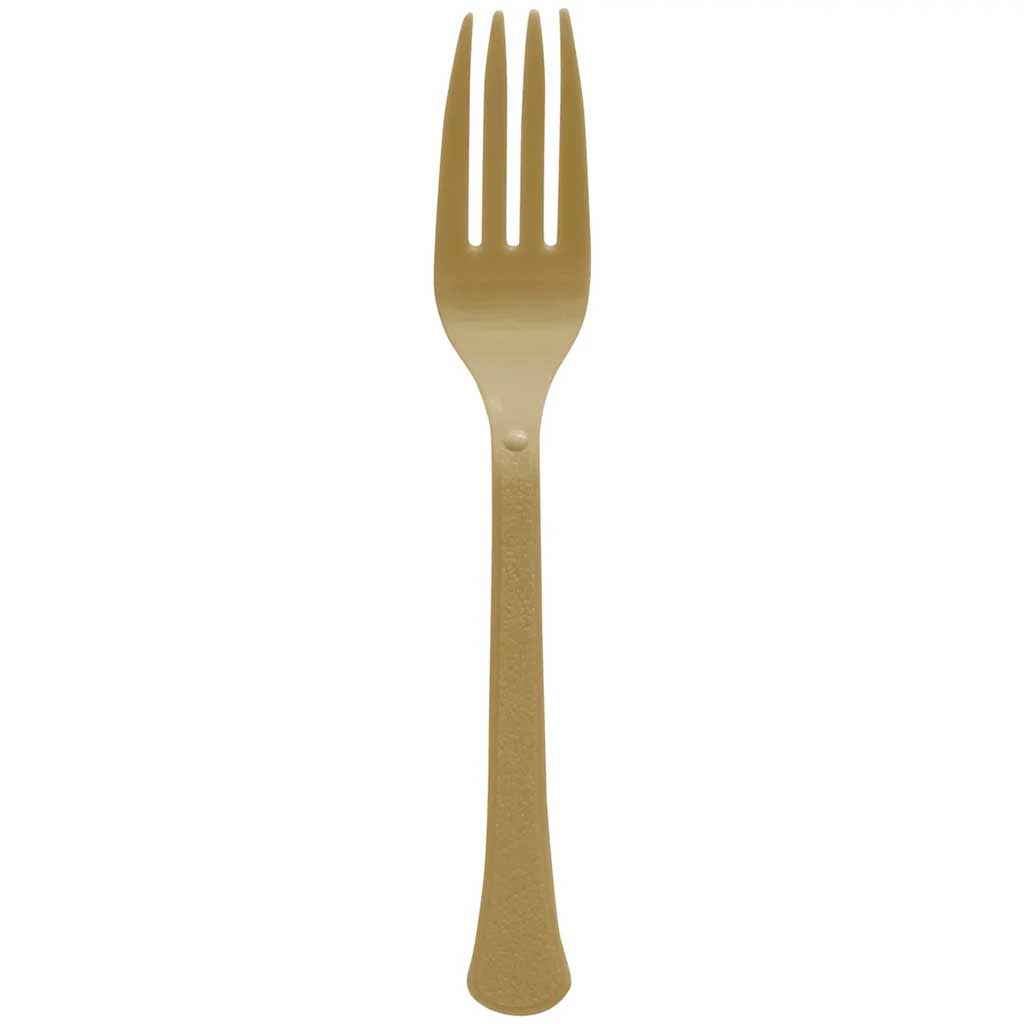 Gold Heavy Weights Plastic Forks 20pcs - Party Centre