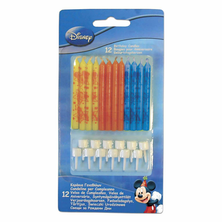 Mickey Birthday Candles With Holders 12pcs Party Accessories - Party Centre