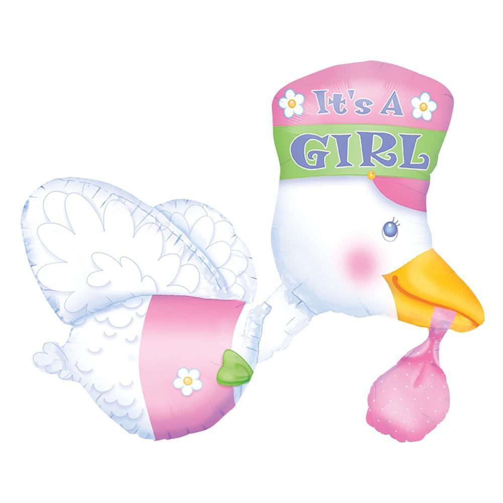 Bundle Of Joy Stork It's A Girl Foil Balloon 23 x 32in Balloons & Streamers - Party Centre - Party Centre