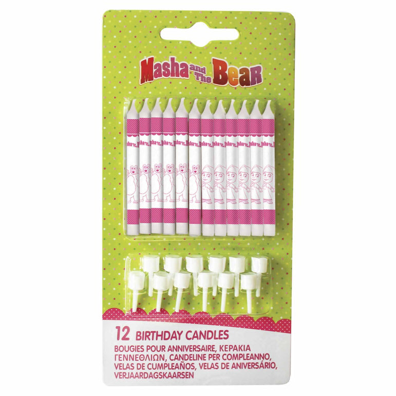 Masha and the Bear Candles and Holders 12pcs Party Accessories - Party Centre