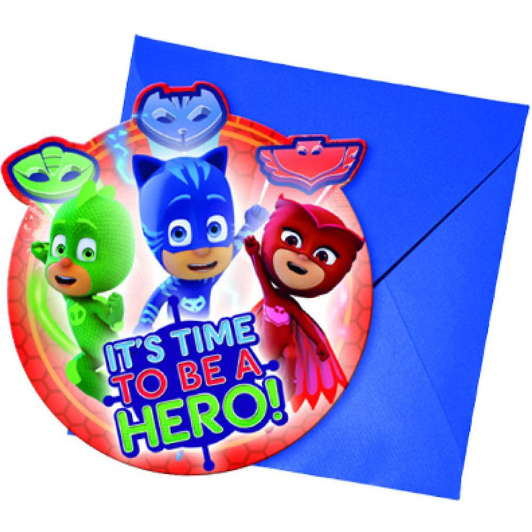 PJ Masks Die-cut Invitations & Envelopes 6pcs Party Accessories - Party Centre
