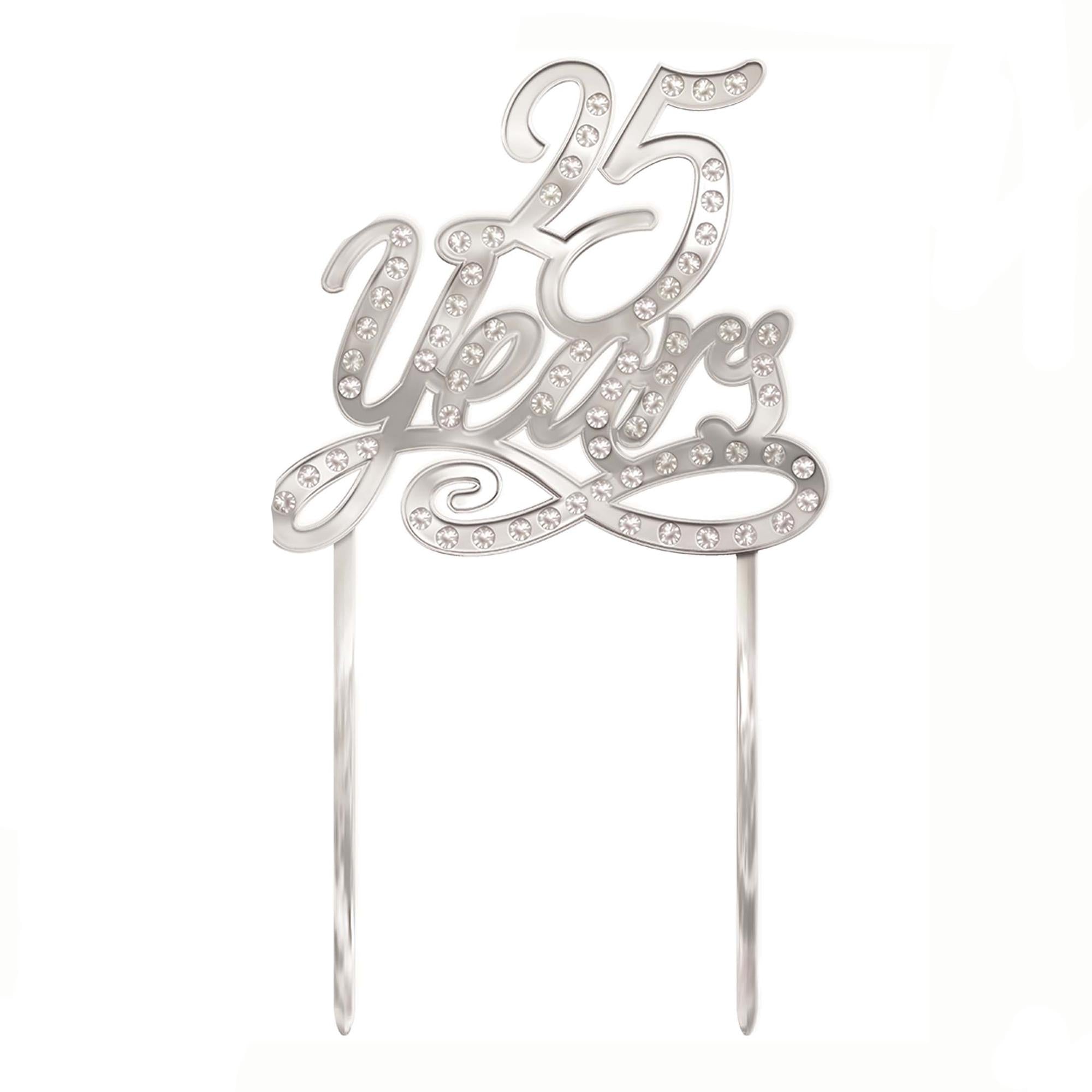 25 Years Silver Plastic Cake Topper Party Accessories - Party Centre - Party Centre