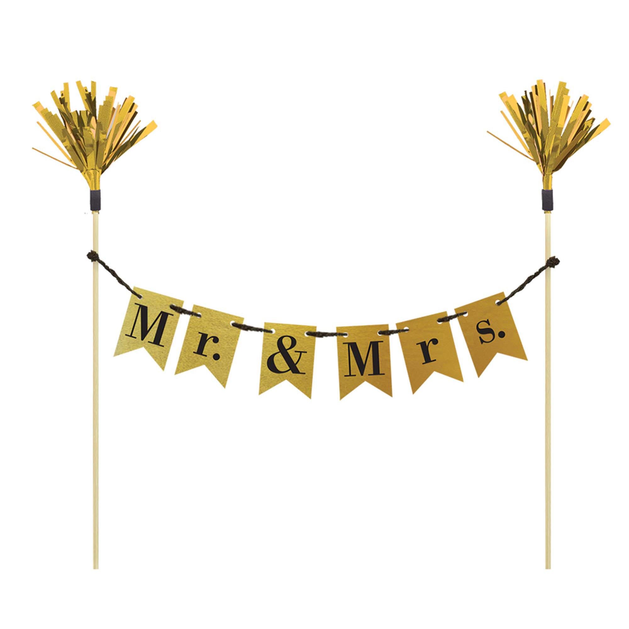 Mr & Mrs Pennant Cake Pick 8.50in Party Accessories - Party Centre - Party Centre