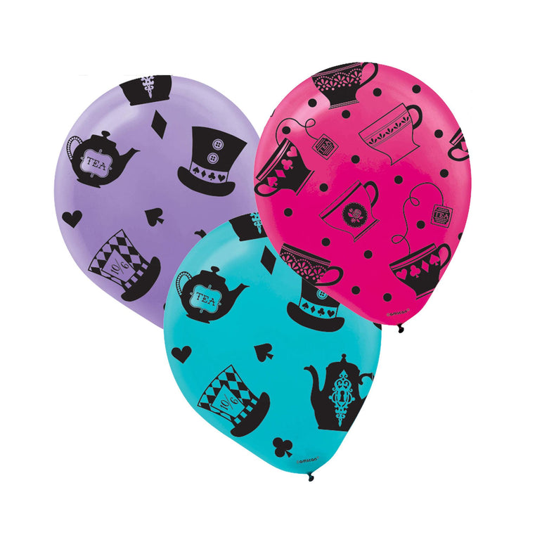 Mad Tea Party Printed Latex Balloon 6pcs Balloons & Streamers - Party Centre