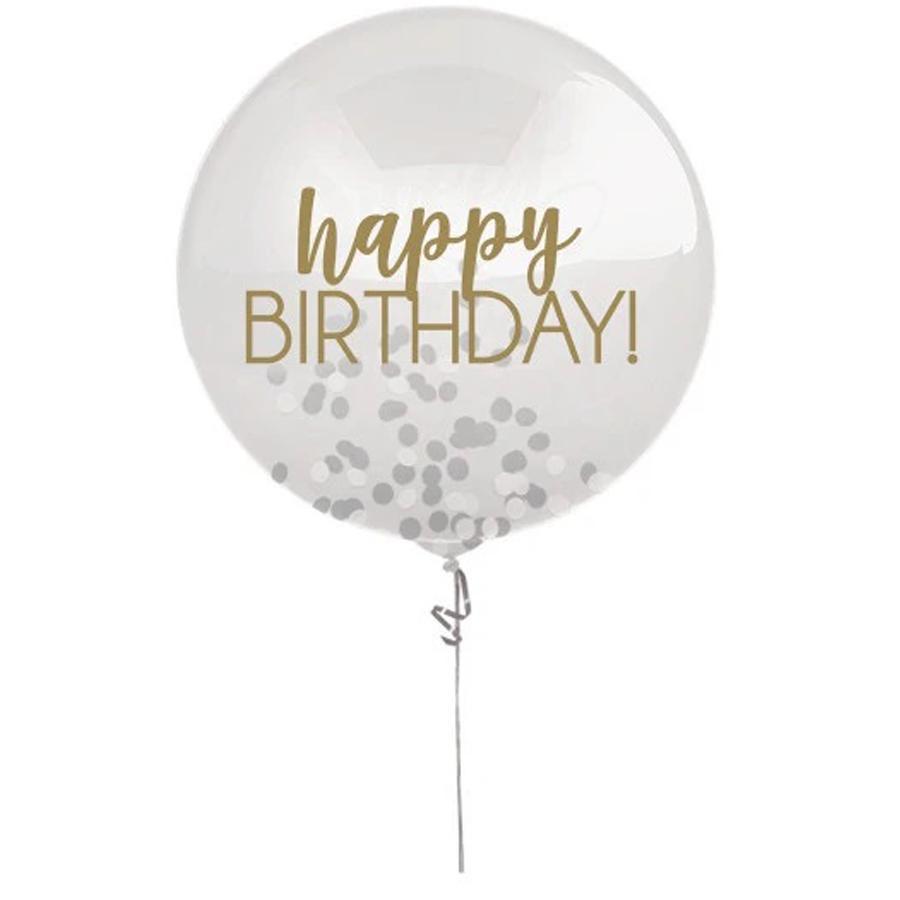 Silver & Gold Birthday Latex Balloon With Confetti 24in Balloons & Streamers - Party Centre - Party Centre