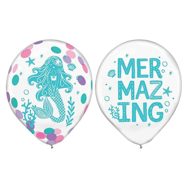 Shimmering Mermaids Latex Confetti Balloon 12in, 6pcs - Party Centre
