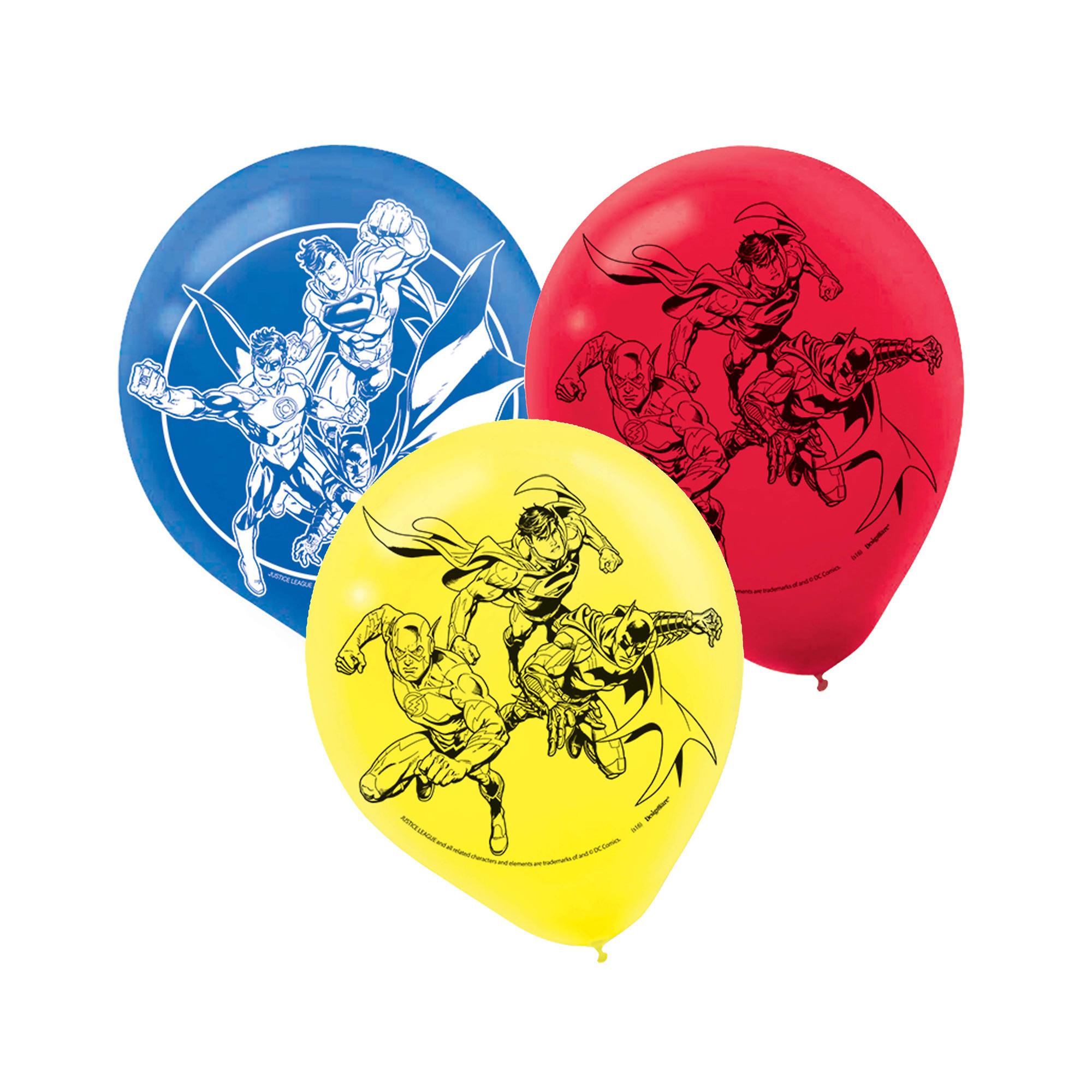 Justice League Latex Balloons 12in, 6pcs Balloons & Streamers - Party Centre - Party Centre