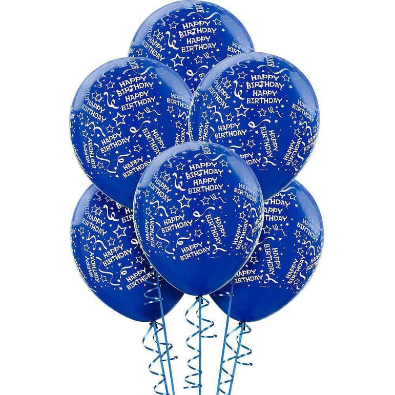 Royal Blue Print Confetti Latex Balloon 6ct Balloons & Streamers - Party Centre