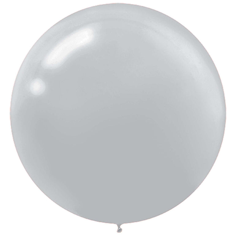 Pearlized Silver Latex Balloon 24in, 4pcs Balloons & Streamers - Party Centre