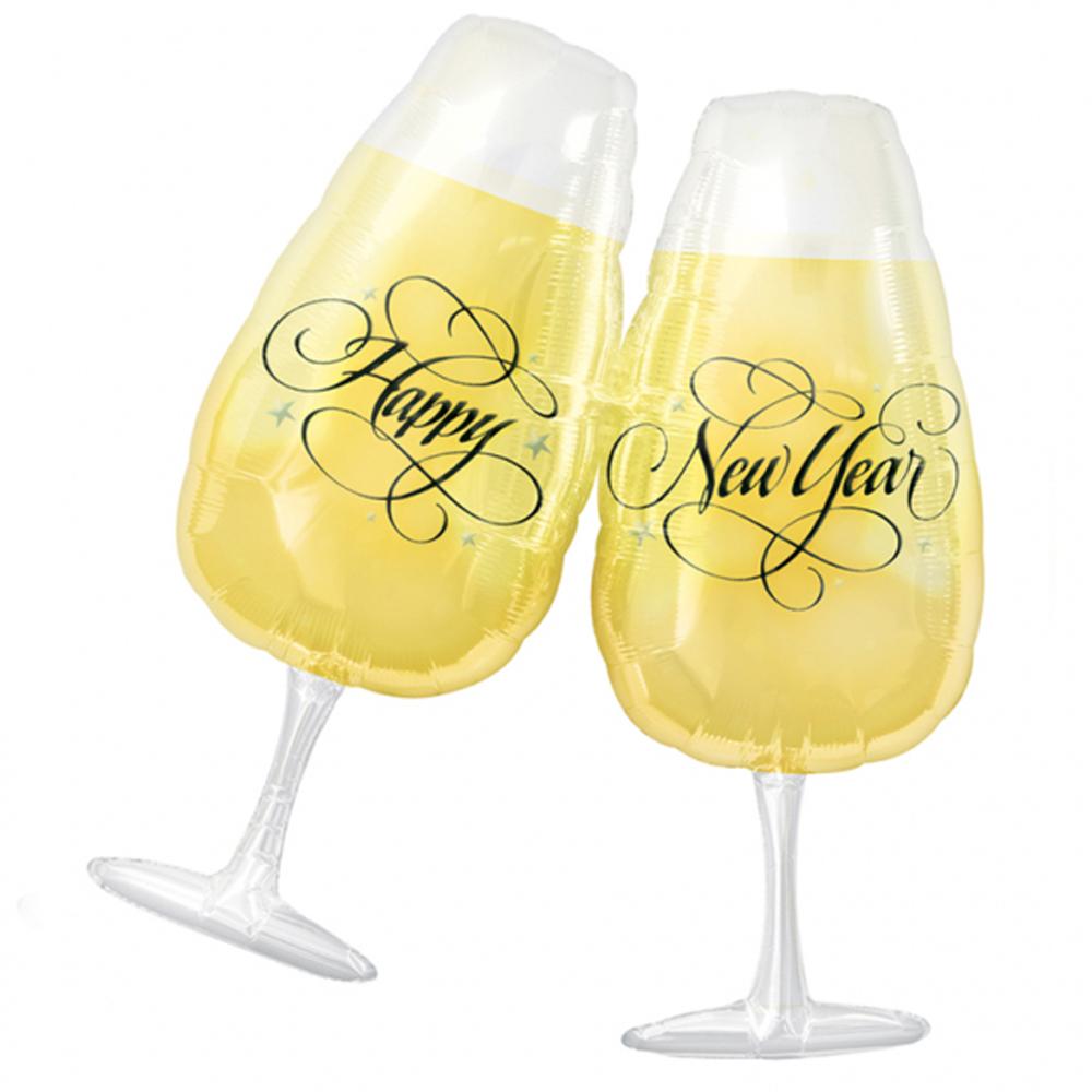 New Year's Toasting Glasses SuperShape Foil Balloon Balloons & Streamers - Party Centre - Party Centre