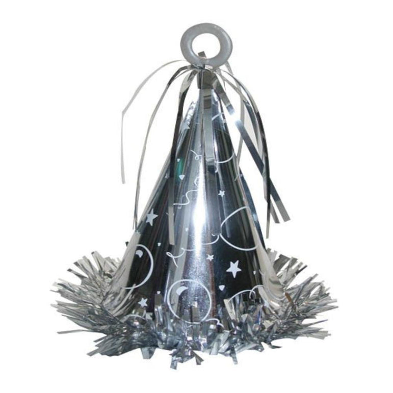 Silver Party Hat Balloon Weight 6oz Balloons & Streamers - Party Centre