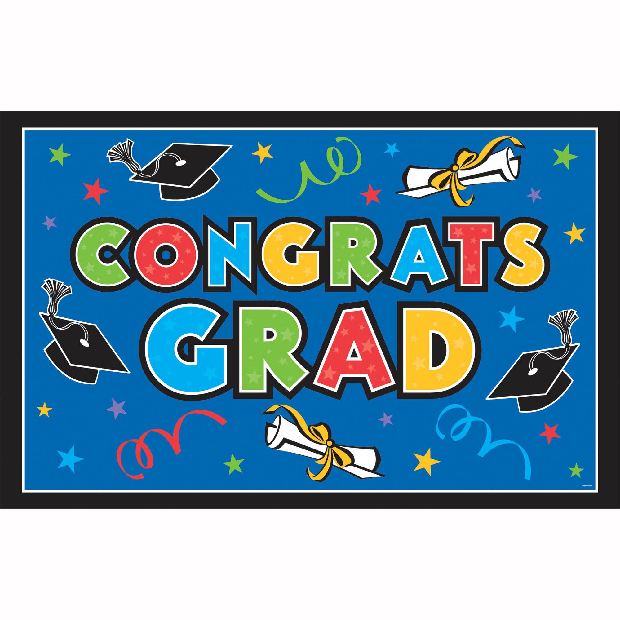 Congrats Grad Multicolor Giant Party Sign Vinyl 78in x 48in Decorations - Party Centre - Party Centre