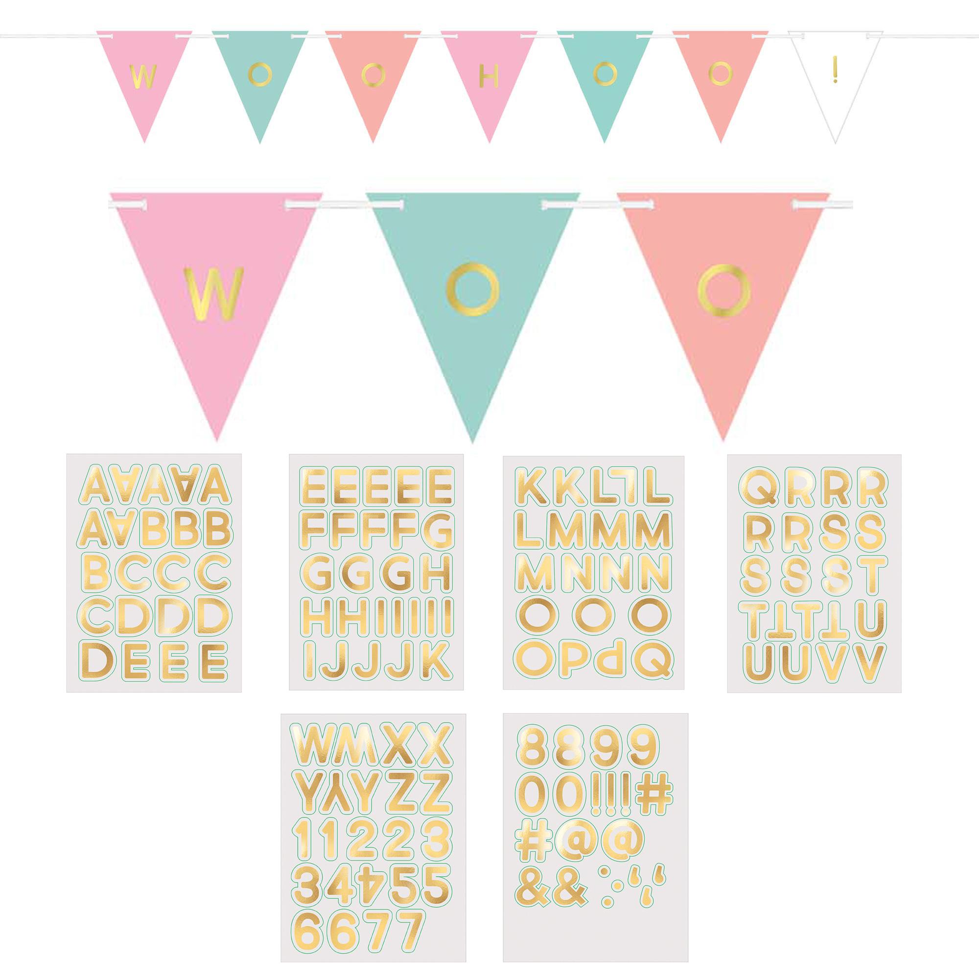 Pastel & Gold Customizable Paper Pennant Banner Decorations - Party Centre - Party Centre