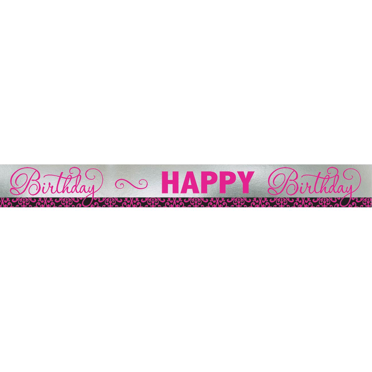 Black & Pink Happy Birthday Foil Banner 7.6m Decorations - Party Centre - Party Centre
