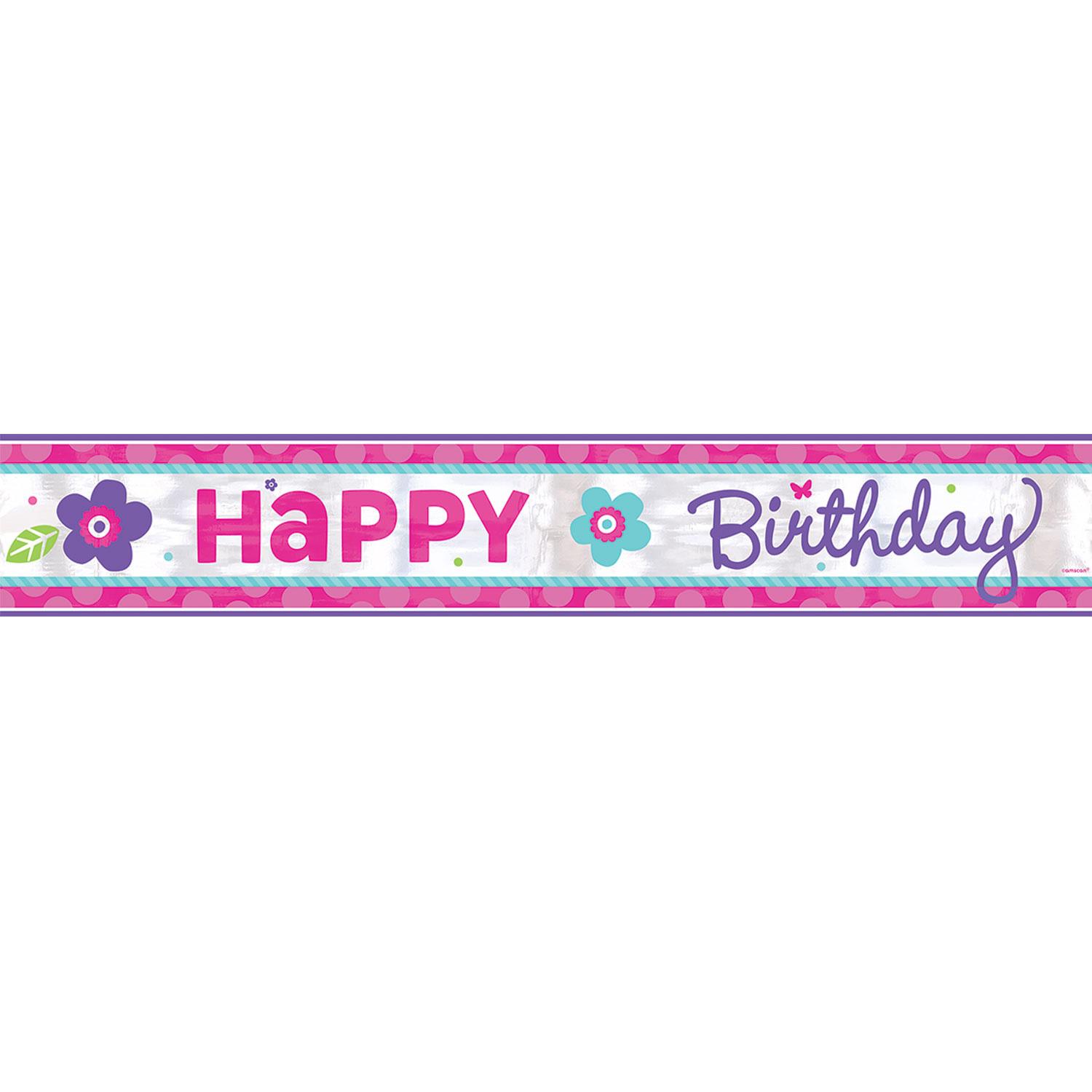 Pink & Teal Happy Birthday Foil Banner 25ft Decorations - Party Centre - Party Centre