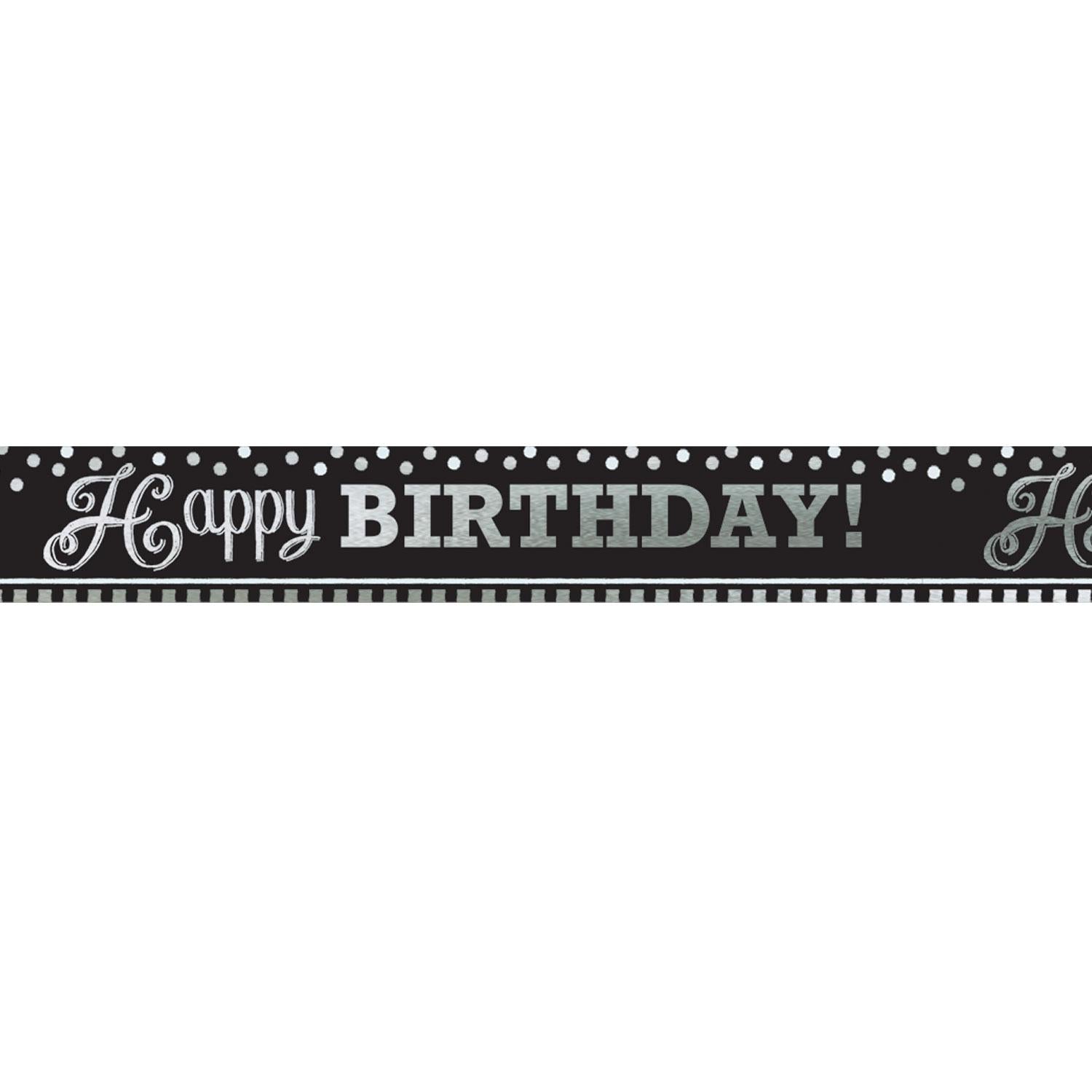 Black & White Happy Birthday Foil Banner 25ft Decorations - Party Centre - Party Centre