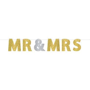 Mr. & Mrs. Glitter Letter Banner Decorations - Party Centre - Party Centre