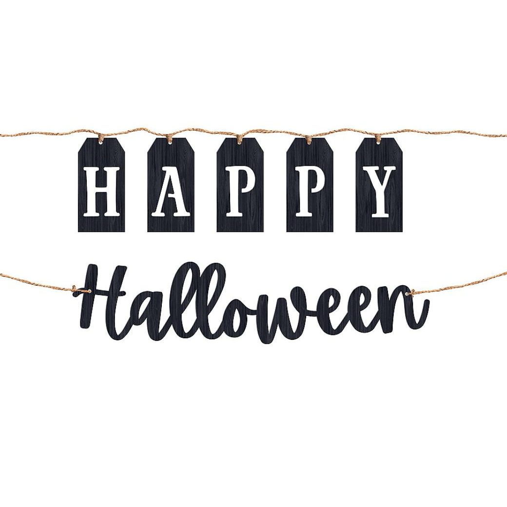 Classic Black and White Happy Halloween Banner - Party Centre