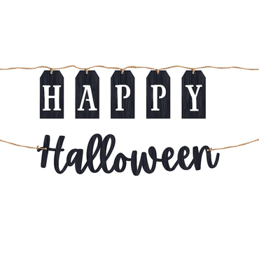 Classic Black and White Happy Halloween Banner - Party Centre