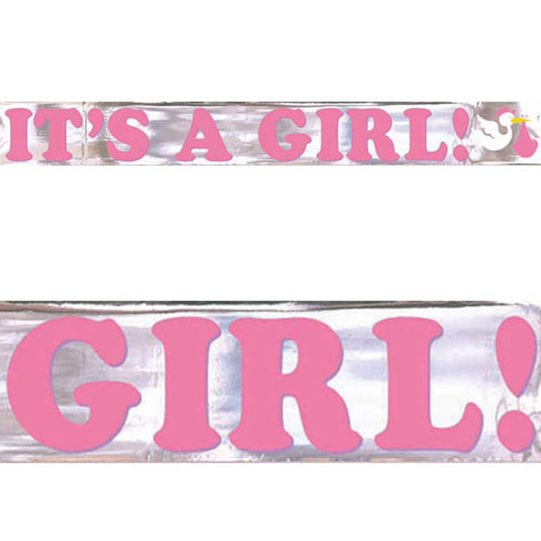It's A Girl Baby Shower Banner 15ft x 5in Decorations - Party Centre