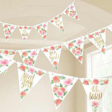 Floral Baby Girl Pennant Banner 4.57m Decorations - Party Centre - Party Centre