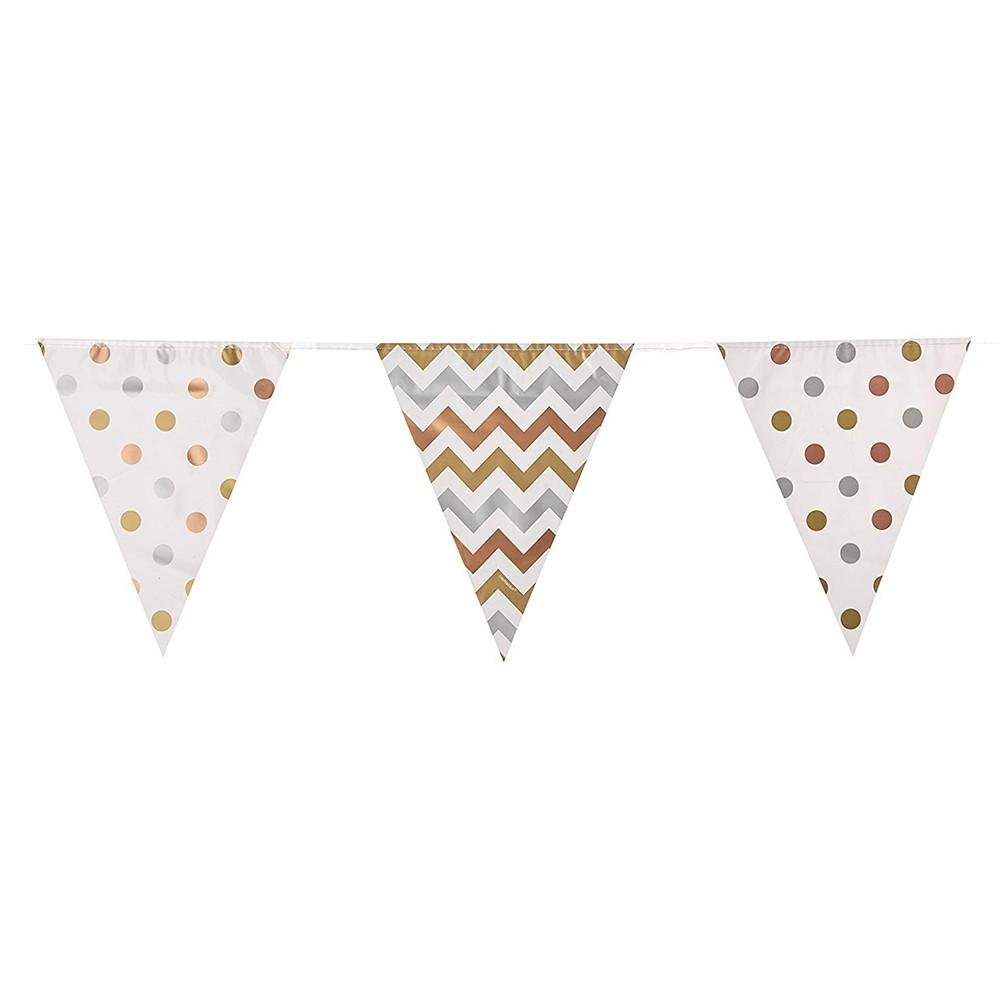 Mixed Metals Dots and Chevron Large Pennant Banner 12ft Decorations - Party Centre - Party Centre