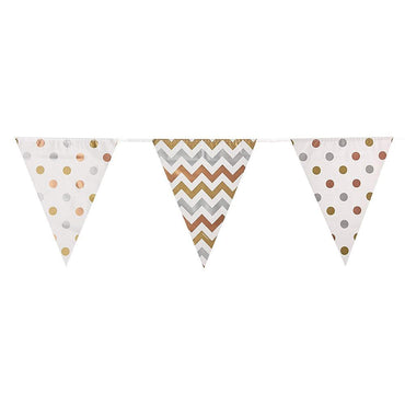 Mixed Metals Dots and Chevron Large Pennant Banner 12ft Decorations - Party Centre - Party Centre