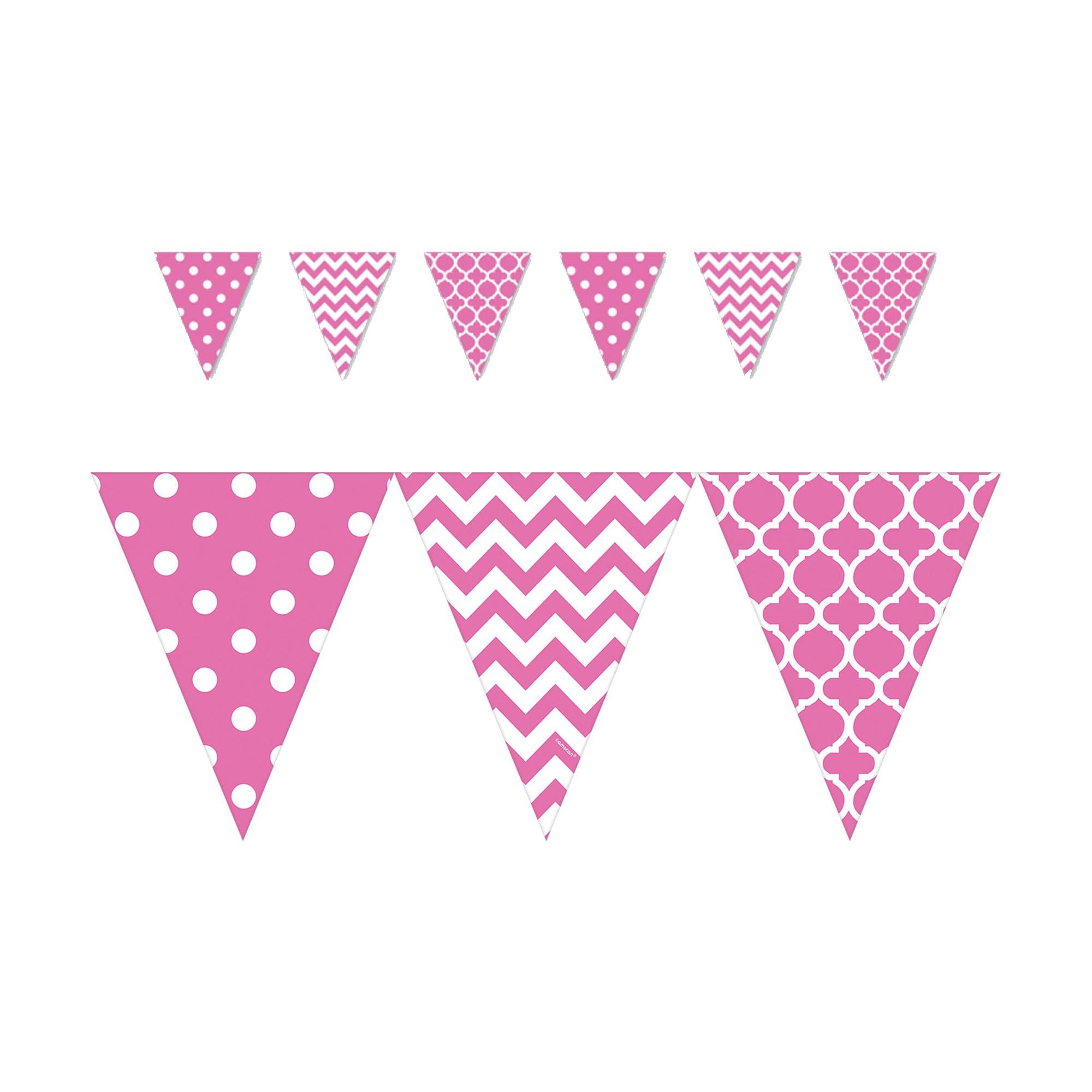 Bright Pink Dots & Chevron Large Pennant Banner 12ft Decorations - Party Centre - Party Centre