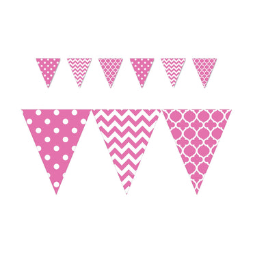Bright Pink Dots & Chevron Large Pennant Banner 12ft Decorations - Party Centre - Party Centre