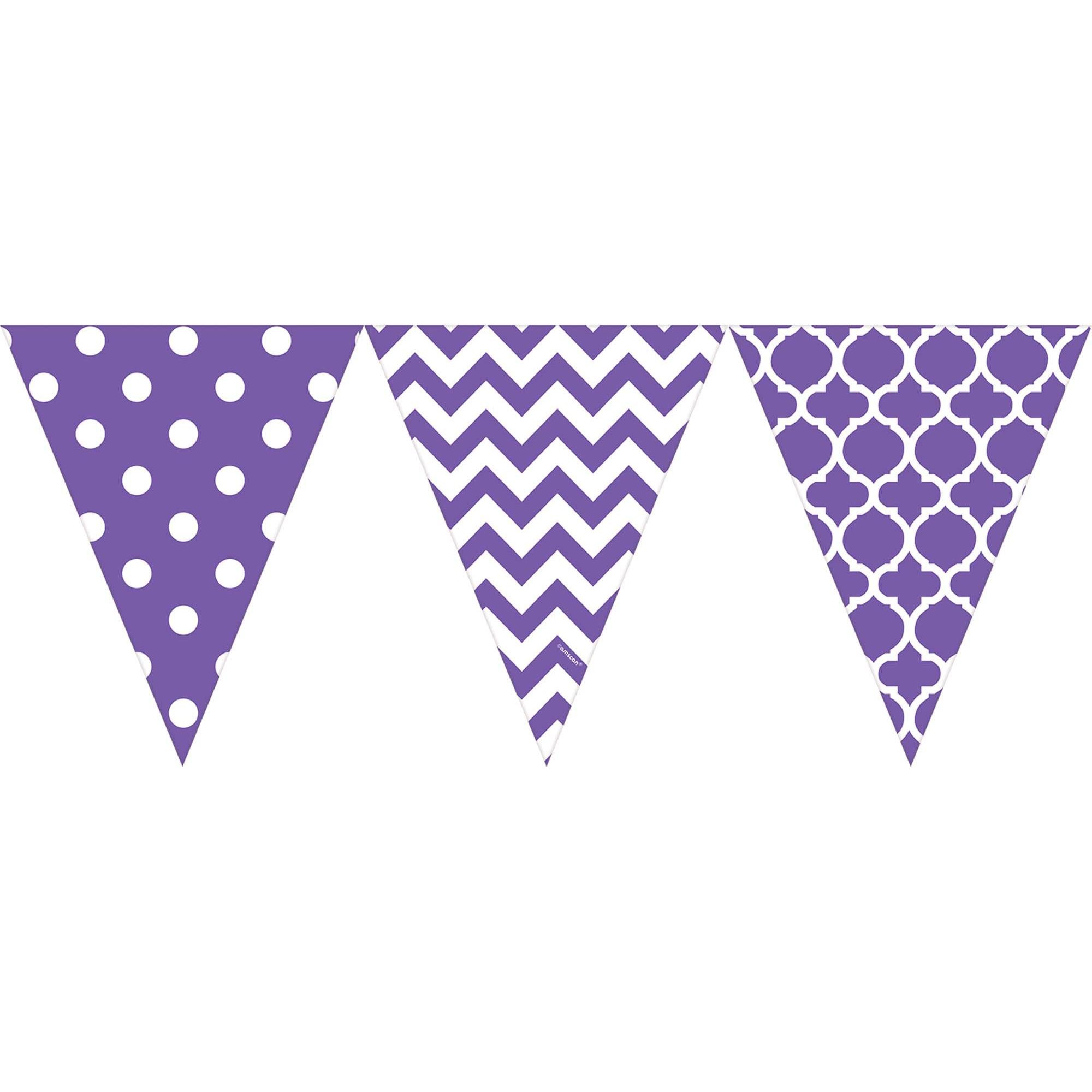New Purple Dots and Chevron Large Pennant Banner 12ft Decorations - Party Centre - Party Centre