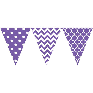 New Purple Dots and Chevron Large Pennant Banner 12ft Decorations - Party Centre - Party Centre