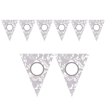 Silver Elegant Scroll Printed Pennant Banner Decorations - Party Centre - Party Centre