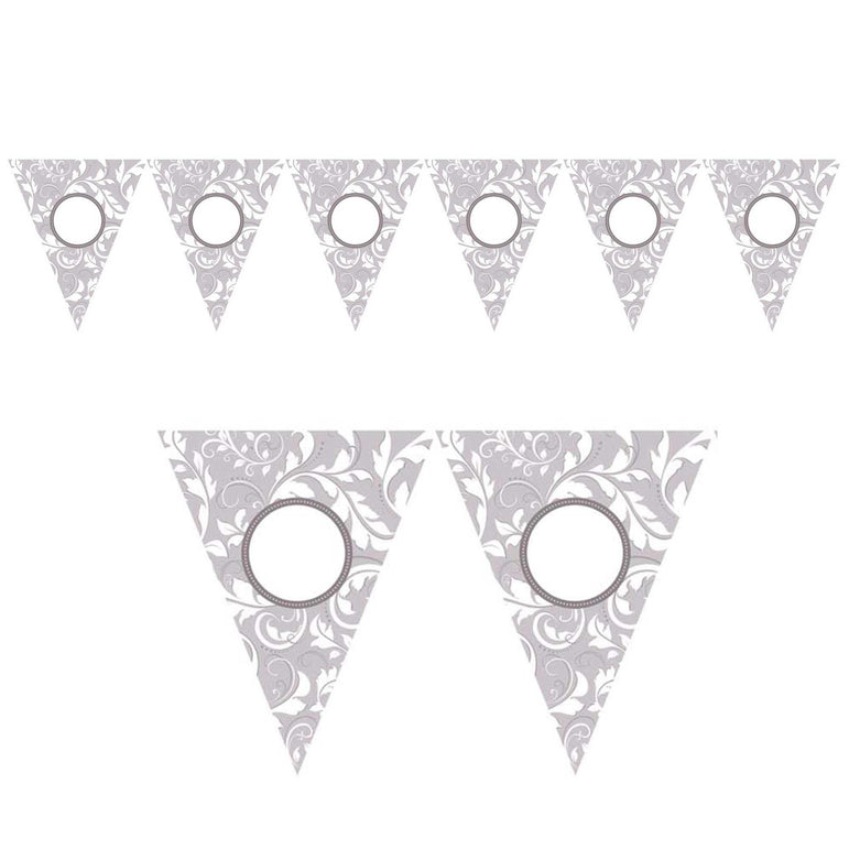 Silver Elegant Scroll Printed Pennant Banner Decorations - Party Centre