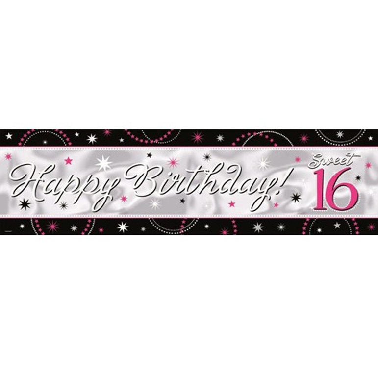Sweet 16 Sparkle Metallic Sign Banner 65 x 20in Decorations - Party Centre