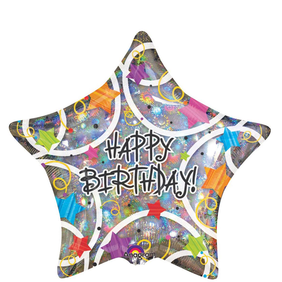 Happy Birthday Stars Holographic Balloon 19in Balloons & Streamers - Party Centre - Party Centre