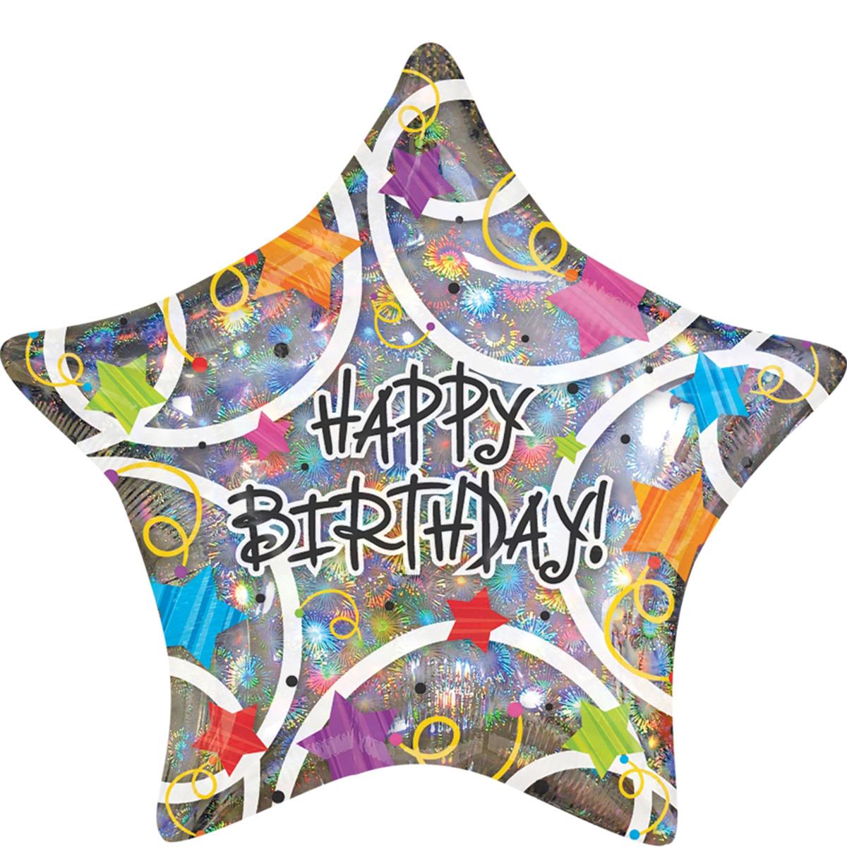 Happy Birthday Stars Jumbo Holographic Balloon 32in Balloons & Streamers - Party Centre - Party Centre