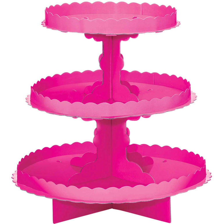 Bright Pink 3 Level Treat Stand 29cm Party Accessories - Party Centre