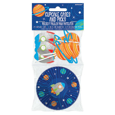 Blast Off Birthday Cupcake Cases & Picks 48pcs Party Accessories - Party Centre - Party Centre