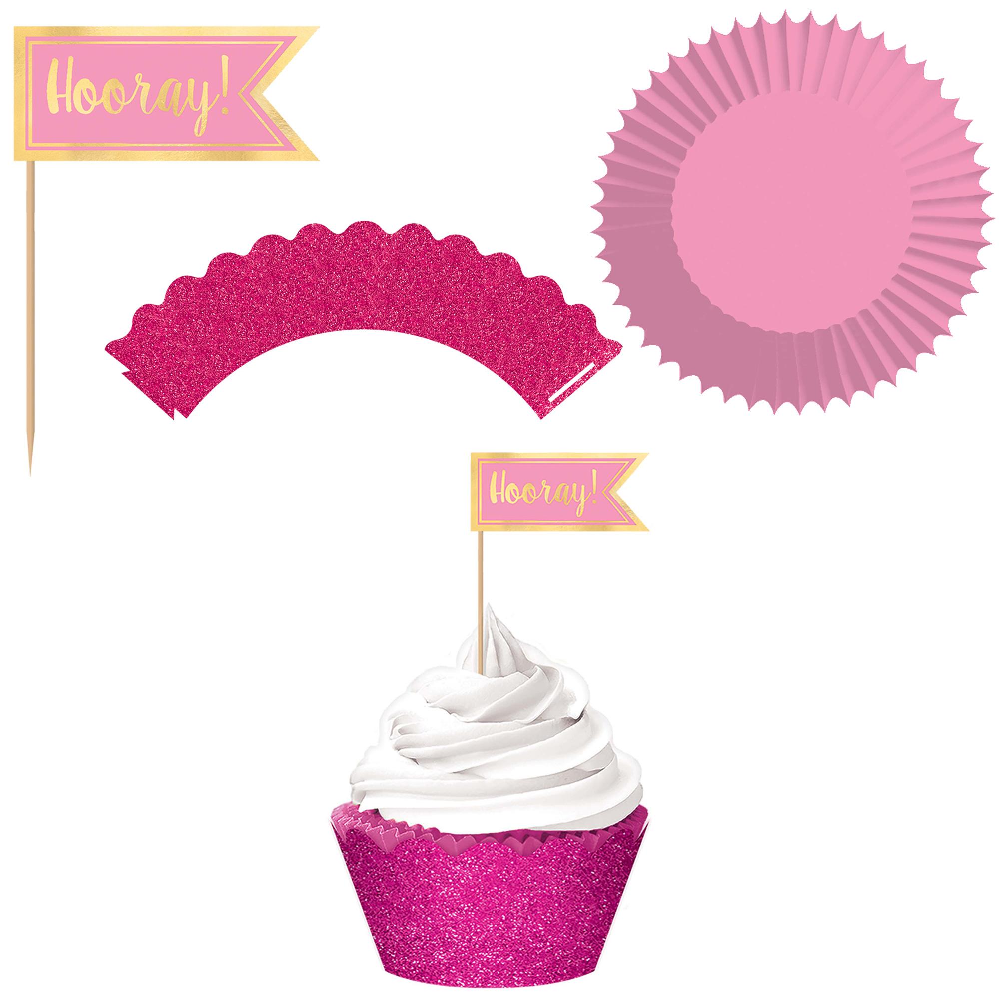 Pink Foil Hot-Stamp Cupcake Kit 24pcs Party Accessories - Party Centre - Party Centre