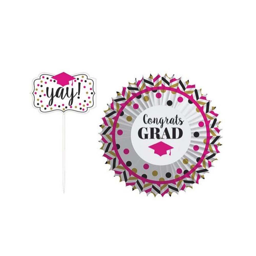 Gold Confetti Grad Cupcake Cases And Picks 48pcs Party Accessories - Party Centre - Party Centre