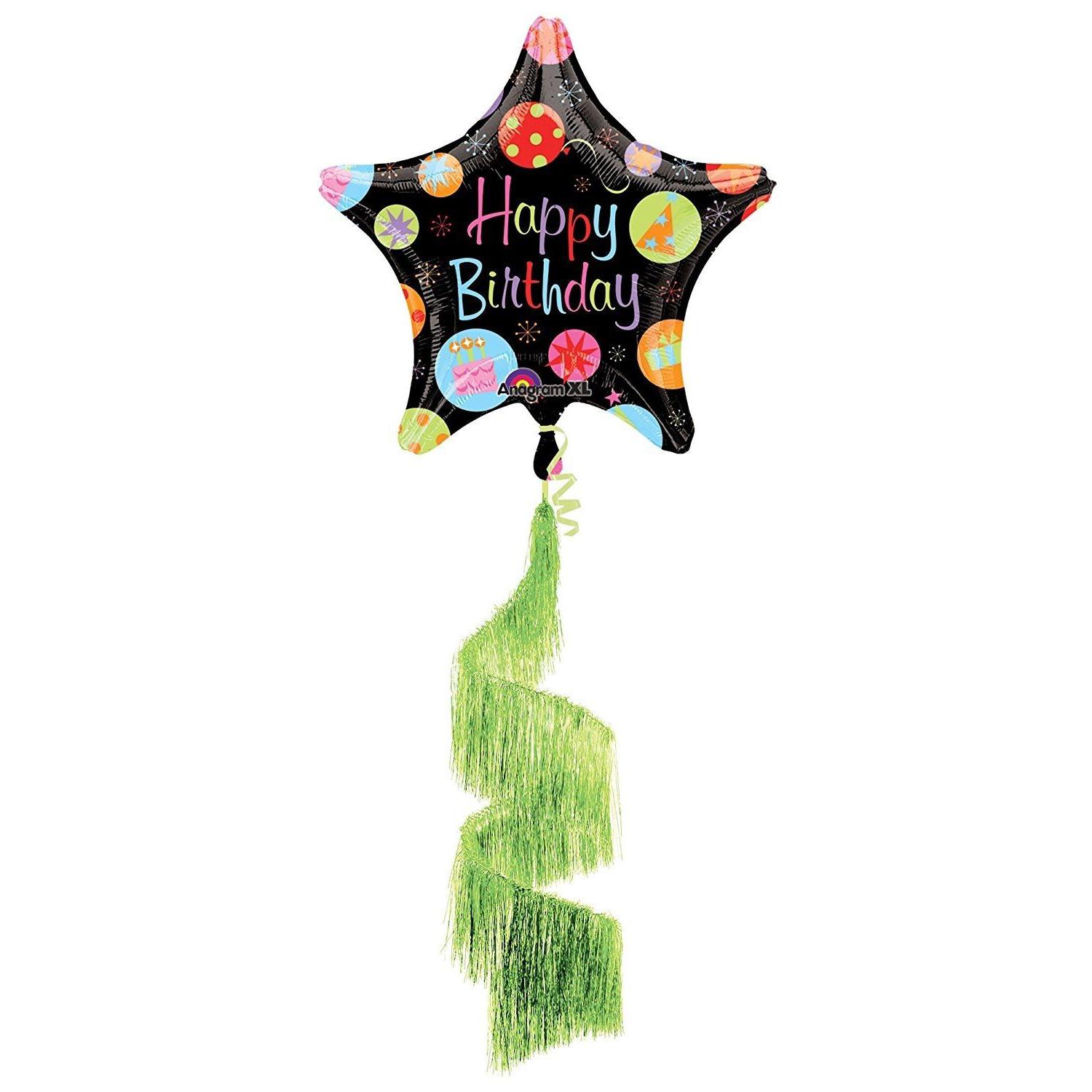 Happy Birthday Bursts Balloon Coil Tail Balloons & Streamers - Party Centre - Party Centre