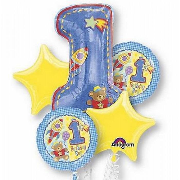 Hugs And Stitches 1st Birthday Boy Bouquet Balloons & Streamers - Party Centre - Party Centre