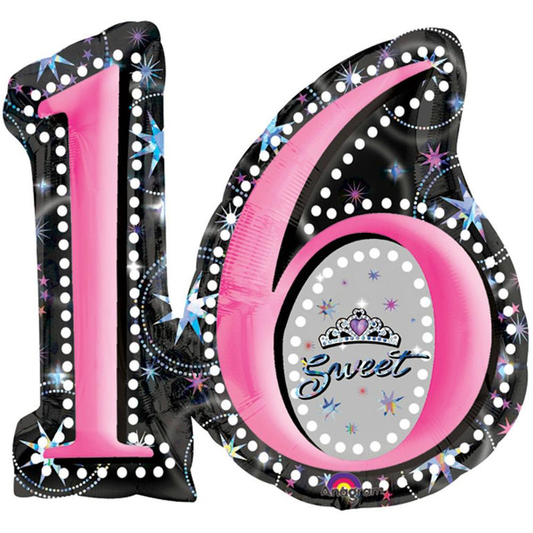 Sweet Sixteen Holographic Balloon 28 x 26in Balloons & Streamers - Party Centre