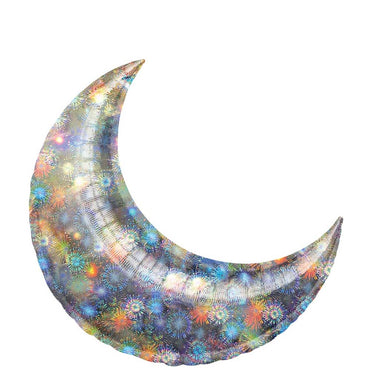 Holographic Fireworks Crescent Super Shape Balloon 26in Balloons & Streamers - Party Centre - Party Centre