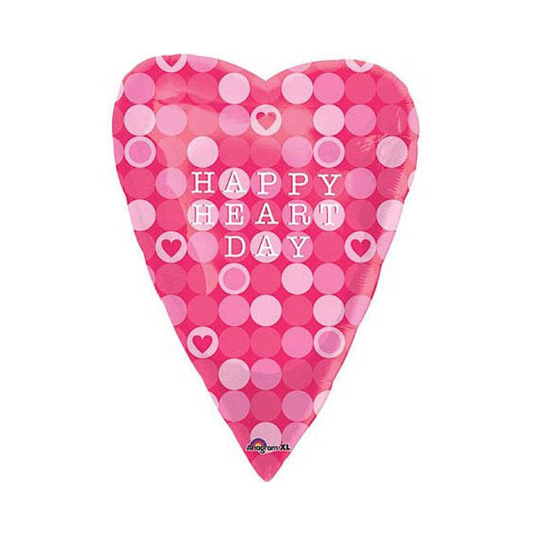 Happy Heart Day Pink Dot Supershape Balloon 34in Balloons & Streamers - Party Centre