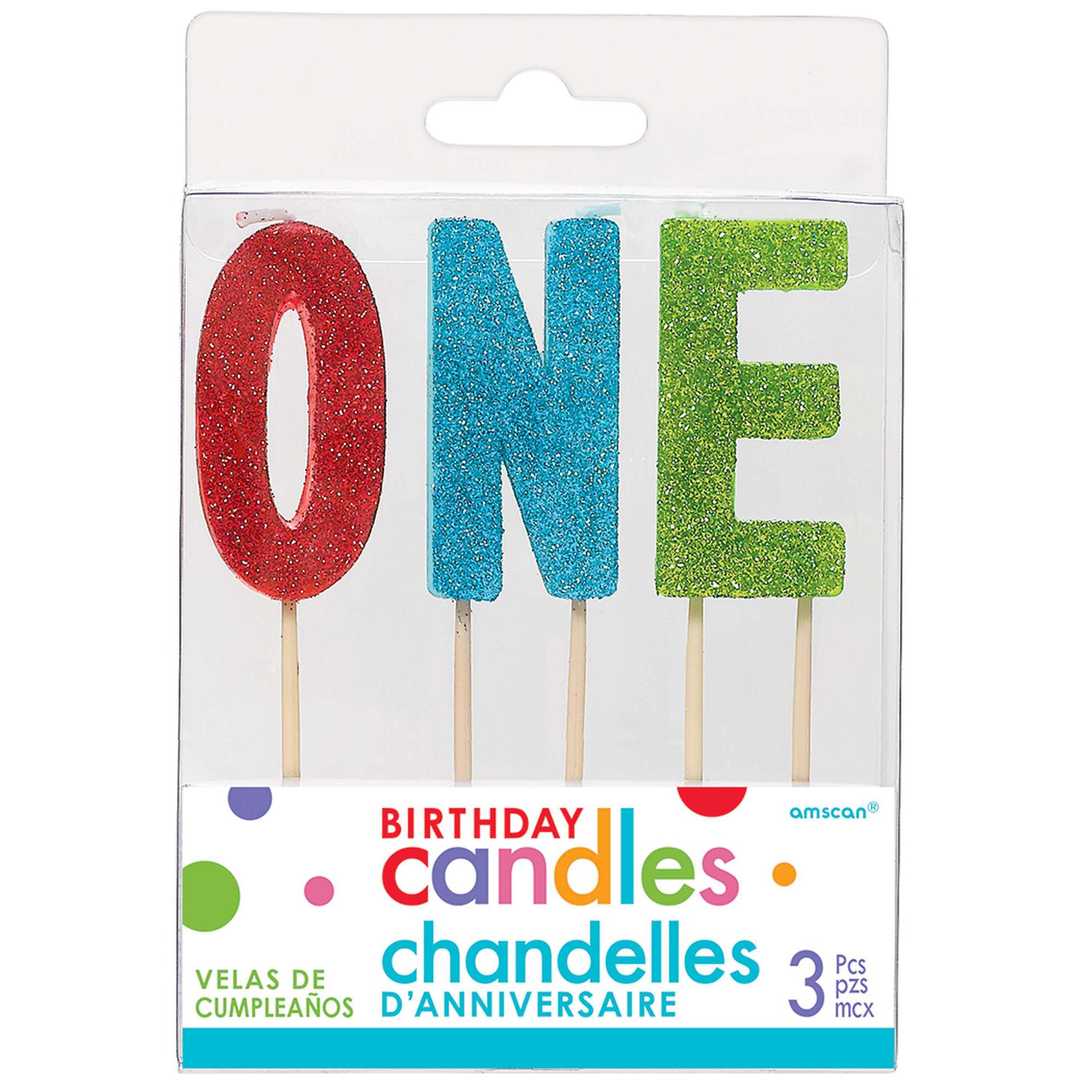 Rainbow 1st Birthday Pick Candles 3pcs Party Accessories - Party Centre - Party Centre