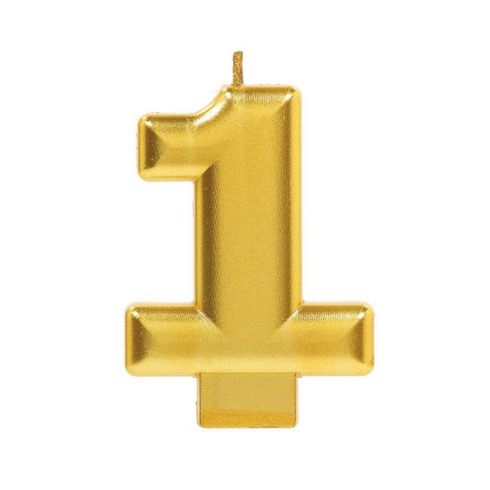 Numeral # 1 Metallic Gold Moulded Candle Party Accessories - Party Centre - Party Centre