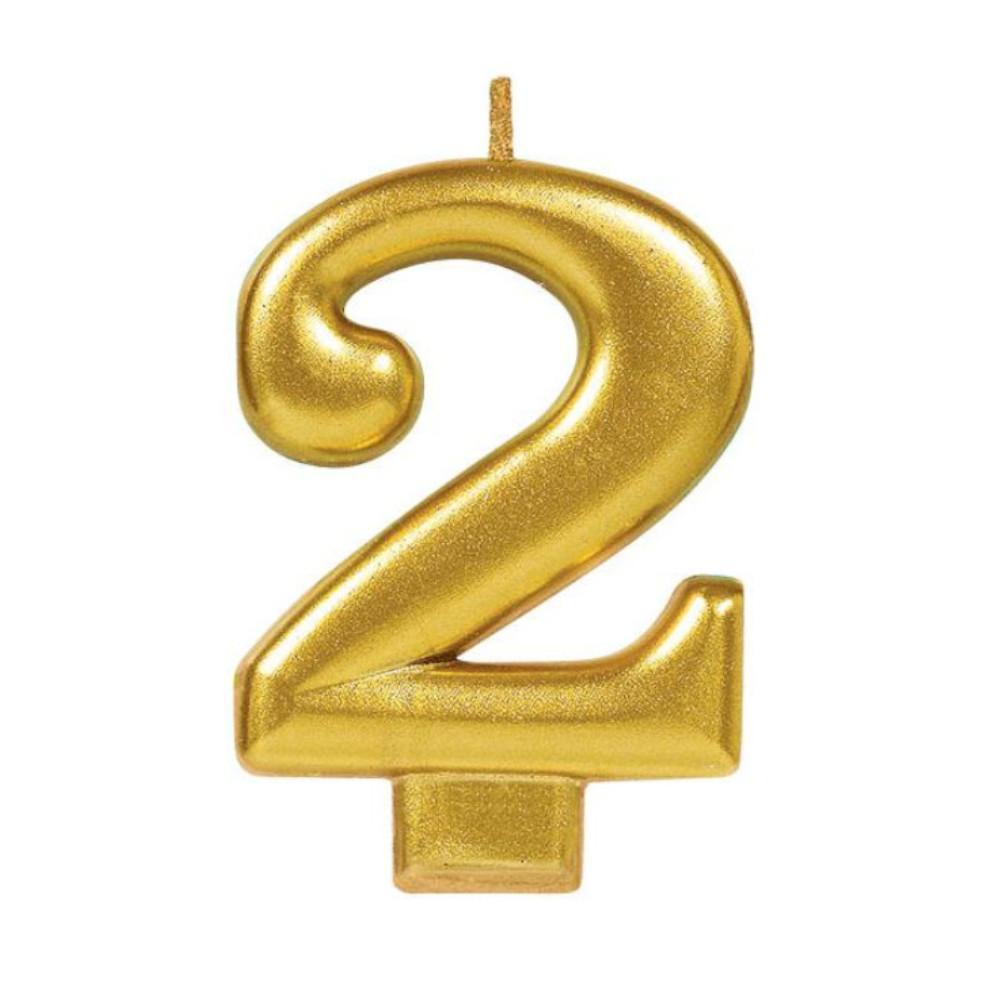 Numeral #2 Metallic Gold Moulded Candle Party Accessories - Party Centre - Party Centre